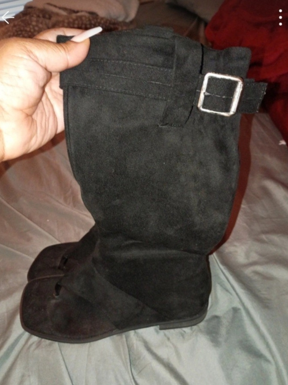 Black Women's Mid-Calf Suede Buckle Boots